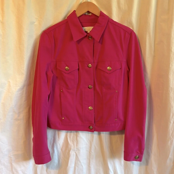 MCM Vintage 90s Barbiecore Denim Style Jacket with Gold Hardware - Picture 2 of 10